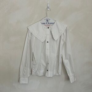 Ganni White Button Down Shirt with Oversized Collar